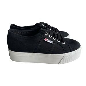 Superga Platform Sneakers‎ Womens 7 Black Canvas Low Top Lace Up F83